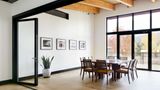 The conference room table with seating for a full group