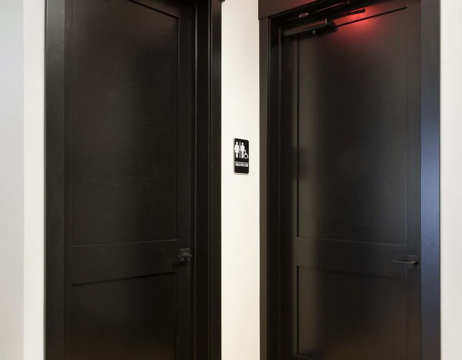 Elevator doors on the main level