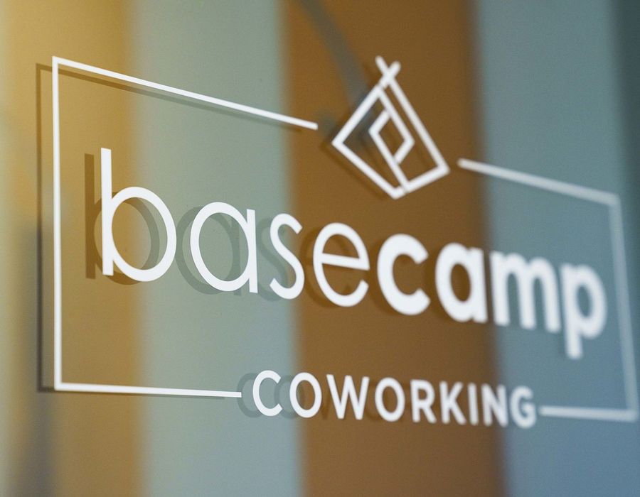 Basecamp Coworking sign in the entry